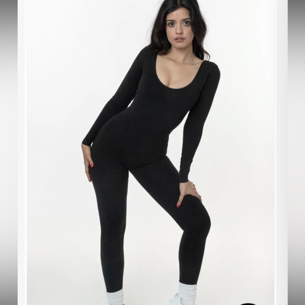 Los Angeles Apparel Long Sleeve Body Suit Unitard - Black